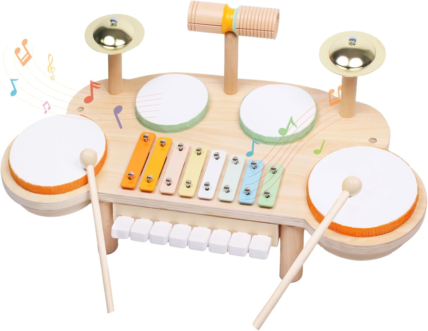 Toddler Drum Set - Montessori Toys for 2 Year Old, Wooden Baby Musical Instruments for Toddlers 2-5, Preschool Learning Musical Toys with Xylophone, Piano, Birthday Gifts for 18 Months Boys Girls